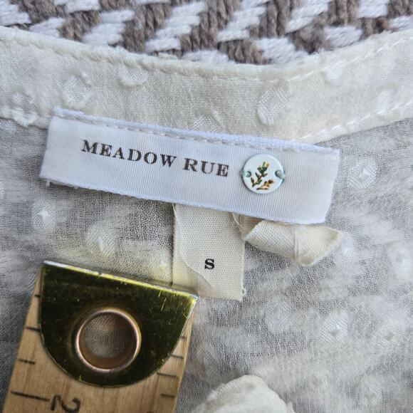 Meadow Rue Women 100% Silk Ivory Sheer Embroidered Top S Boho Romantic Festival - Picture 7 of 10